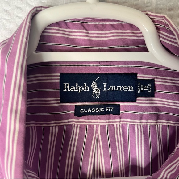 Vintage Ralph Lauren Classic Fit Purple/White Striped Dress Shirt 16 (32-33) - Picture 6 of 6